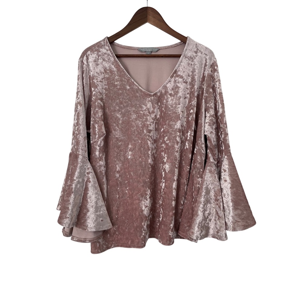 Valerie Stevens 2X Pink Crushed Velvet Bell Sleeve Blouse Boho Romantic Holiday